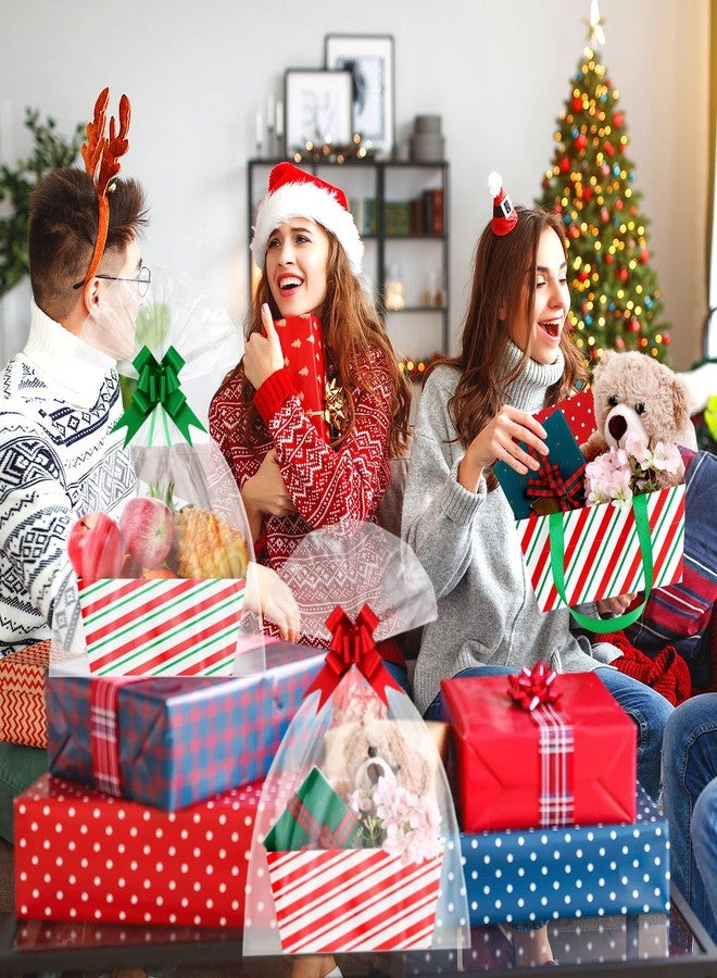Skyygemm 12 Pcs Christmas Basket for Gifts Empty Kit 9.8 x 6.5'' Gift Basket Empty to Fill Bulk with Handles Cellophane Bags Pull Bows Twists for Holiday Xmas Party Wrapping(Candy Stripe) - Image 5